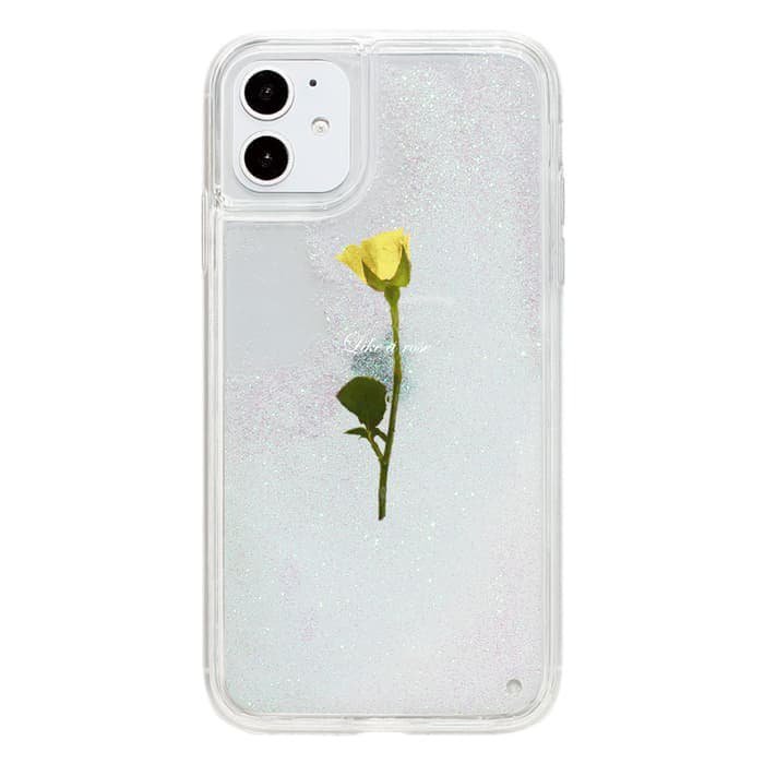 iPhone12ProMaxケースiPhone14対応 iPhoneケース WATER YELLOW ROSE 〈サンドホワイトグリッター〉
