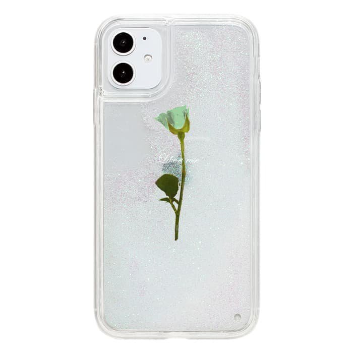 iPhone12 mini ケースiPhone14対応 iPhoneケース WATER GREEN ROSE 〈サンドホワイトグリッター〉