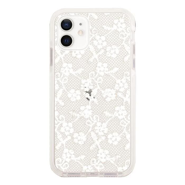 iPhone12ProMaxケースiPhoneケース FABRIC SMALL FLOWER LACE 〈ホワイトクッションバンパー〉