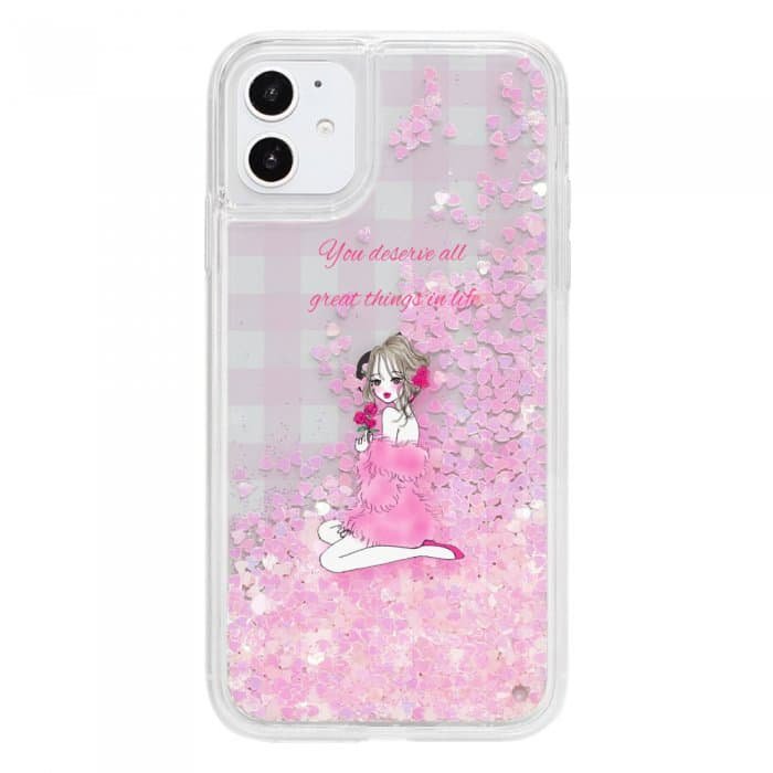 iPhoneXRケーススマホケース iPhoneケース ROSE GIRL 〈ハートピンクグリッター〉