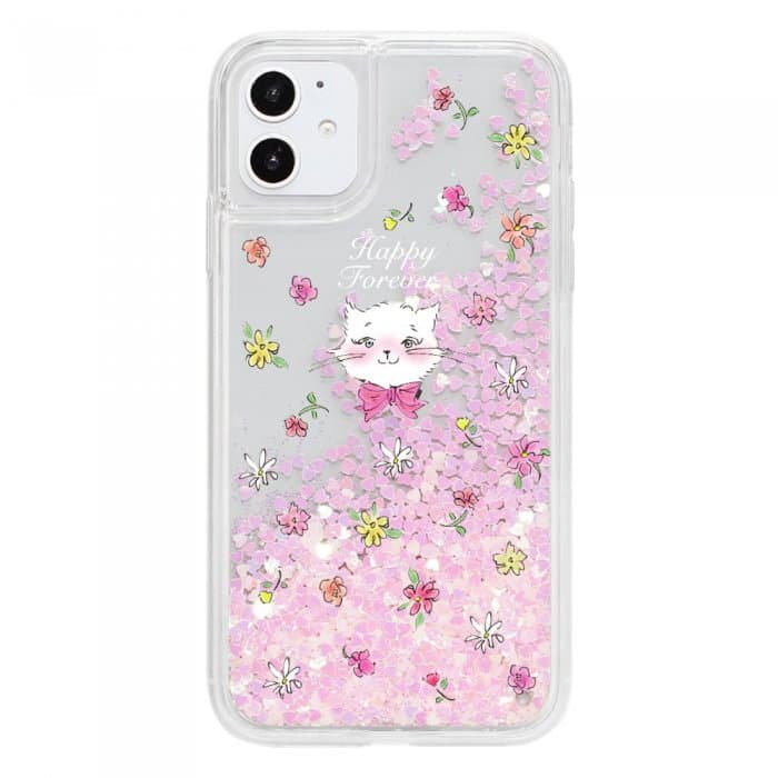 iPhone12ProMaxケースiPhone14対応 スマホケース iPhoneケース FLOWER CAT 〈ハートピンクグリッター〉