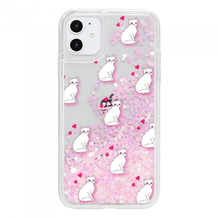 iPhone12 mini ケースiPhone14対応 スマホケース iPhoneケース WHITE CAT 〈ハートピンクグリッター〉