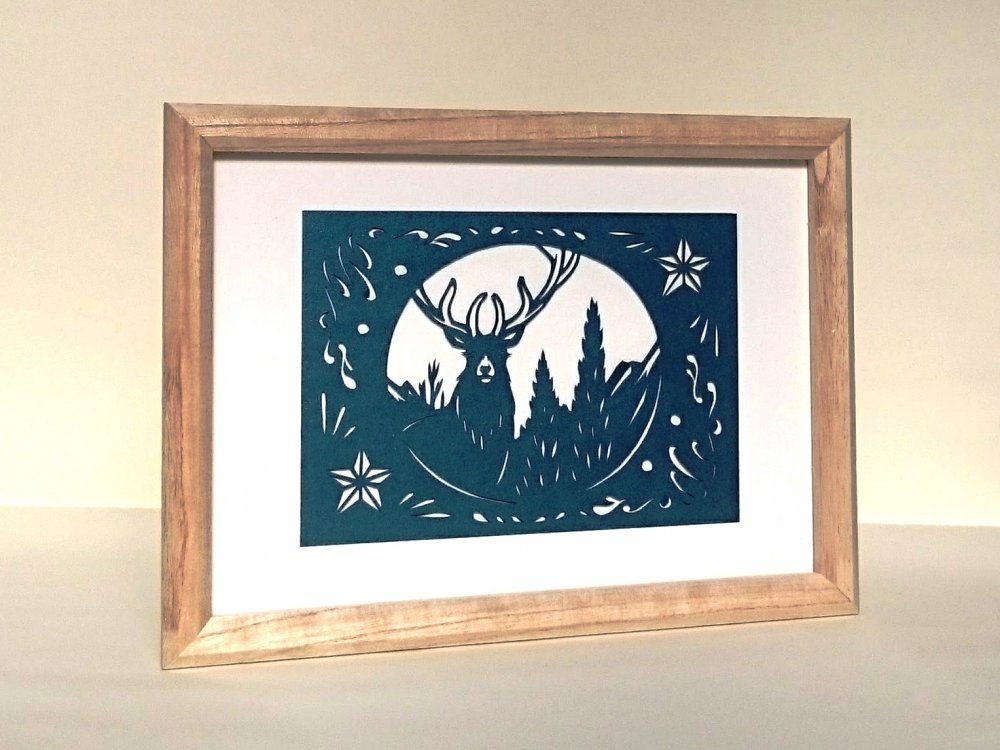 青切り絵「鹿/deer」 - コントラスト～切り絵専門店～