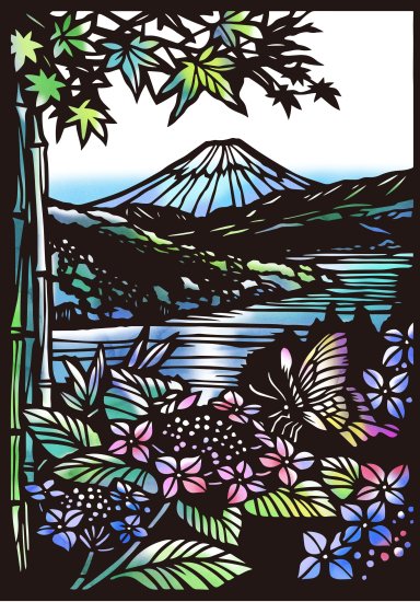 黒切り絵「富士を望む/Mt.fuji」♡ - コントラスト～切り絵専門店～