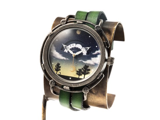 夜空（イエロー）　手作り腕時計/クオーツ時計/サン＆ムーン - dedegumo online shop  （デデグモ）京都発手作り時計とアクセサリーのお店