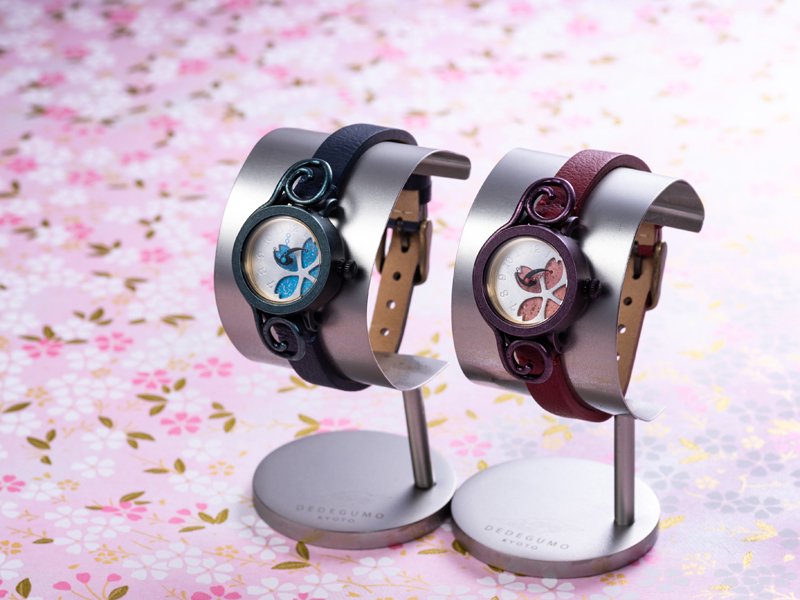 花模様（レッド） 手作り腕時計/クオーツ時計 - dedegumo online shop （デデグモ）京都発手作り時計とアクセサリーのお店