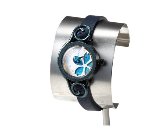 花模様（ブルー） 手作り腕時計/クオーツ時計 - dedegumo online shop （デデグモ）京都発手作り時計とアクセサリーのお店