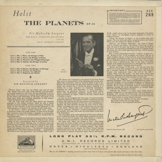 ホルスト：惑星Op.32 - クラシックLPレコード専門店Silent Tone Record