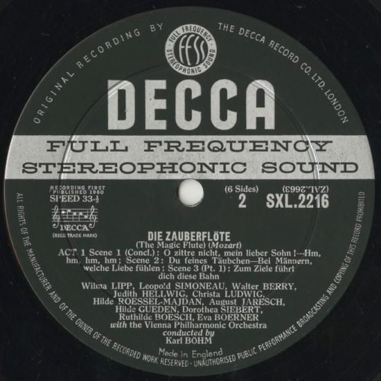英Decca SXL2215/7 魔笛 ギューデン リップ ベーム ウィーン