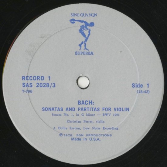 バッハ：6つの無伴奏ヴァイオリン・ソナタ/クリスチャン・フェラス/SAS 