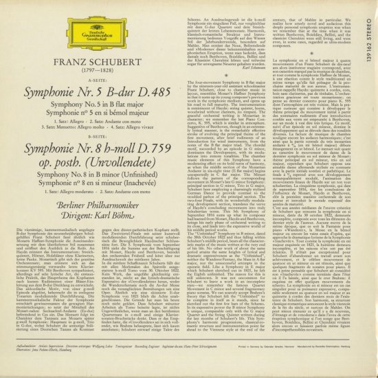シューベルト：交響曲5番，8番「未完成」 - クラシックLPレコード専門