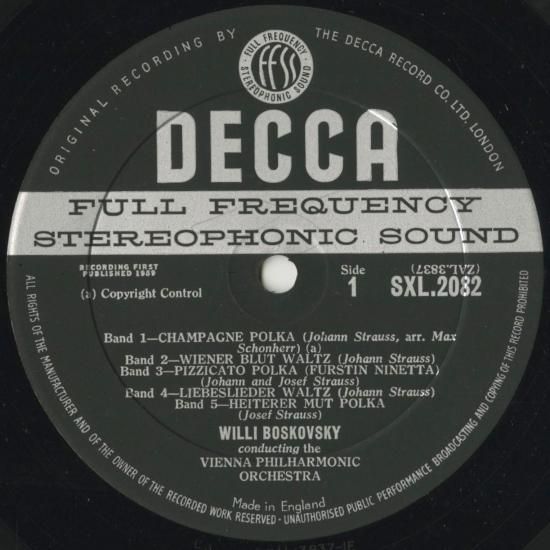 英Decca SXL2082　ヨハン・シュトラウス・コンサート　ボスコフスキー GB DECCA SXL2082 ヴィリー・ボスコフスキー ウィーン