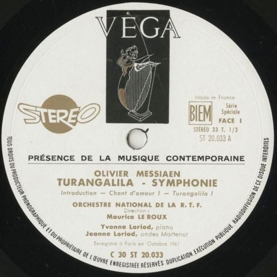 LP レコード ロリオ、ル・ルーのメシアン/トゥーランガリラ