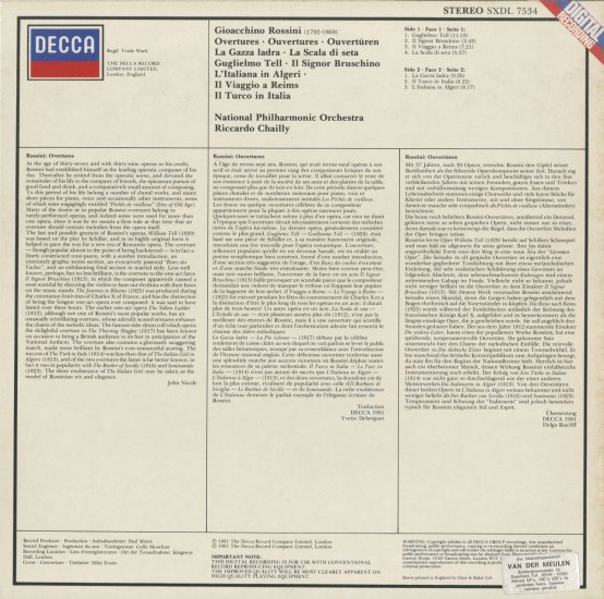 ロッシーニ 序曲集/シャイー指揮ナショナル・フィルハーモニック管弦楽団 | クラシックLPレコード