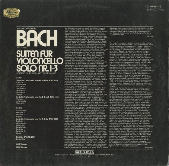 バッハ 無伴奏チェロ組曲 ブリュッヘン | クラシックLPレコード