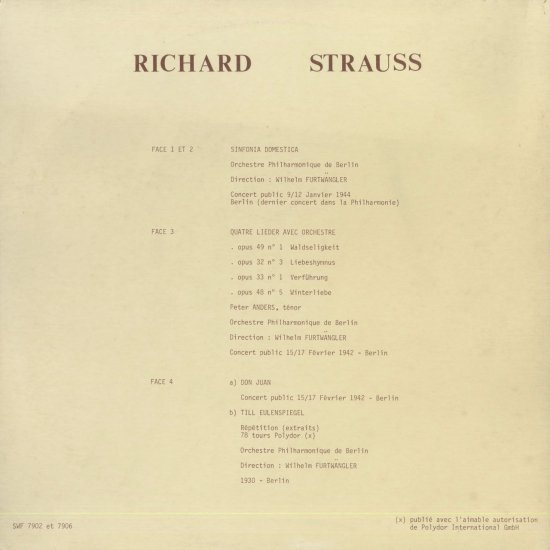 リヒャルト・シュトラウス 家庭交響曲 ドン・ファン フルトヴェングラー | クラシックLPレコード