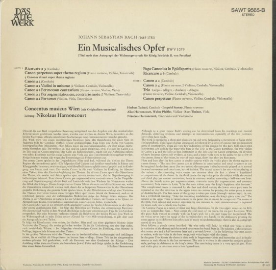 バッハ 音楽の捧げ物 アーノンクール ウィーン・コンツェントゥス・ムジクス | クラシックLPレコード