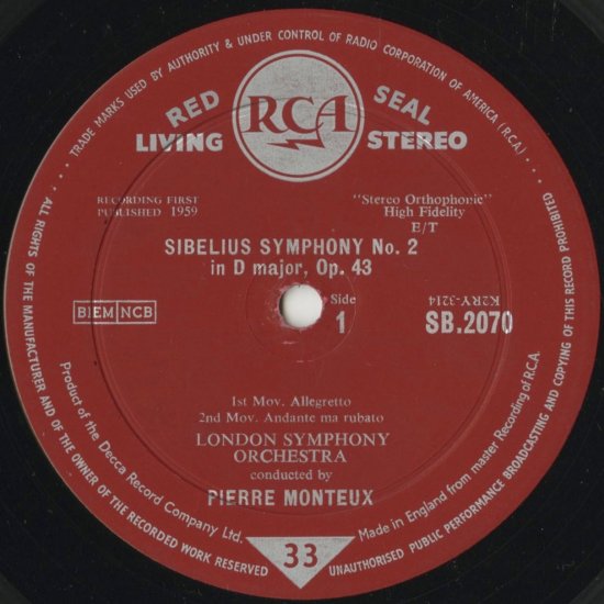 Sibelius Symphony Monteux | Classical Music Analog vinyl