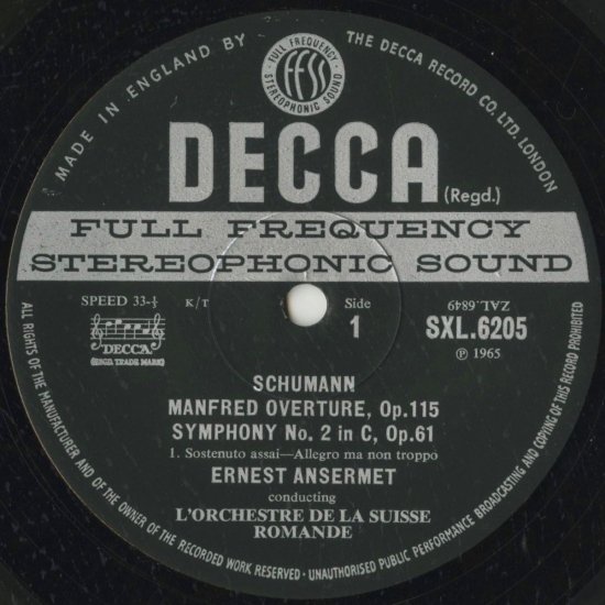 Schumann Symphony Manfred Overture Ansermet | LP Record Vinyl