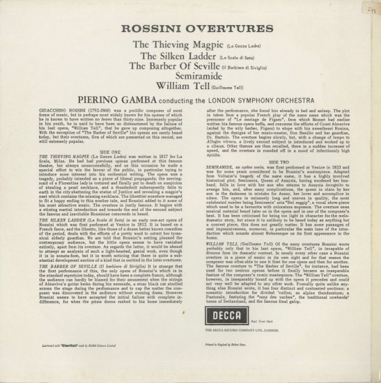 ロッシーニ序曲集 ガンバ ロンドン交響楽団 | クラシックLPレコード