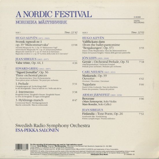 A Nordic Festival シベリウス グリーグ アルヴェーン サロネン | クラシックLPレコード