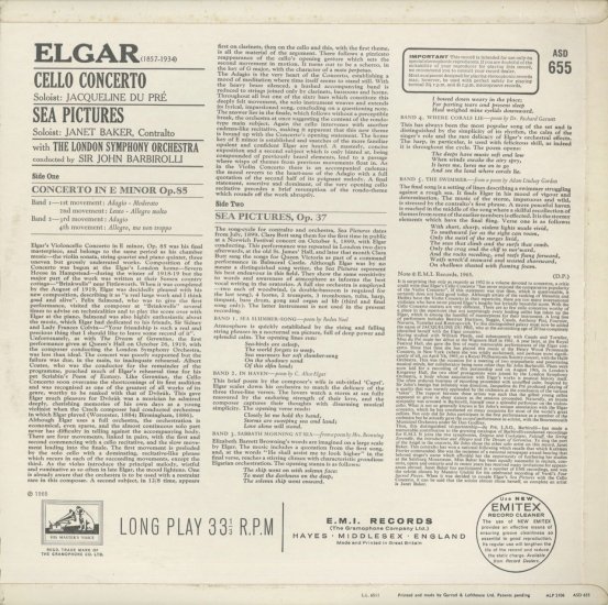 Elgar Cello concerto du Pre Barbirolli ASD 655 | LP Record Vinyl