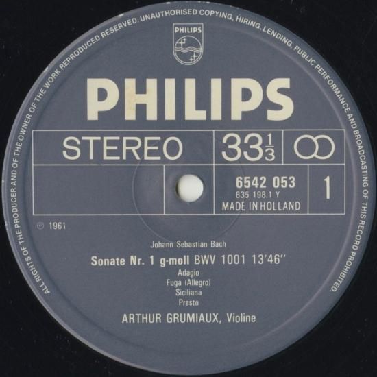 バッハ:ソナタ集/グリュミオー,ジャコッテ,メルモーLP1枚1981年オランダ盤 J.S.Bach Violin Sonatas and Partitas Grumiaux | LP Record Vinyl
