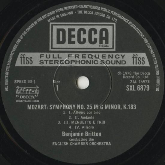 Mozart Symphony K.183 K.201 Britten SXL 6879 | LP Record Vinyl