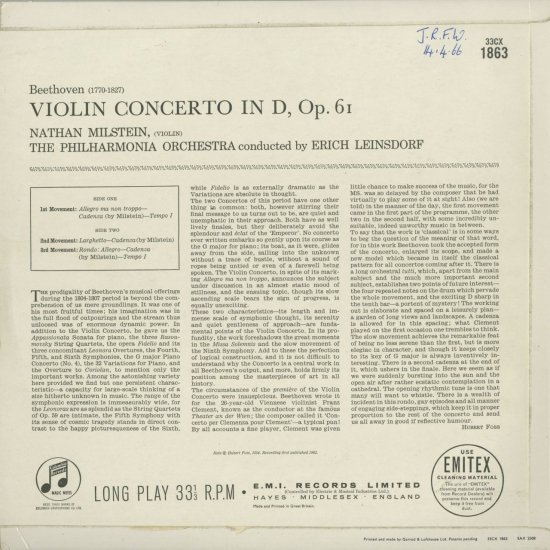 ベートーヴェン：ヴァイオリン協奏曲Op.61 - クラシックLPレコード専門店Silent Tone Record