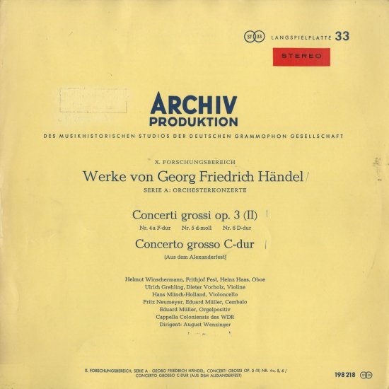 ヘンデル：合奏協奏曲Op.3（全6曲），アレクサンダーの饗宴 - クラシックLPレコード専門店Silent Tone Record