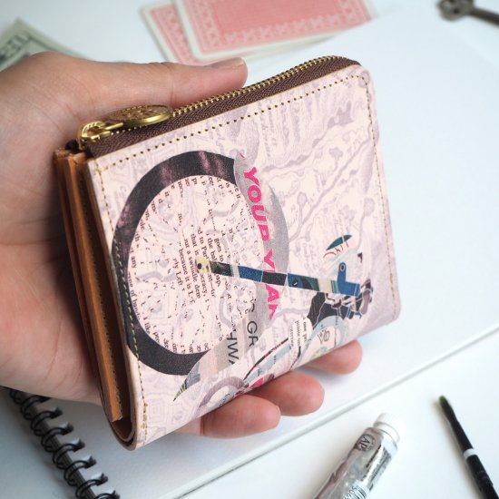 L字ファスナー折り財布（レトロ バイク）革 コンパクト レディース
