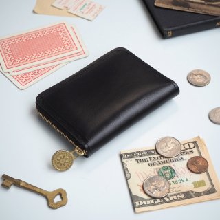 ラウンドファスナー コンパクト 財布（ブラック）