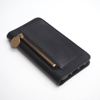 【SALE】片マチ ファスナーポケット付 iPhoneケース（ブラック）iPhone12/12Pro用のみ