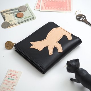 L字ファスナー財布 （ネコパッチワーク / ブラック）