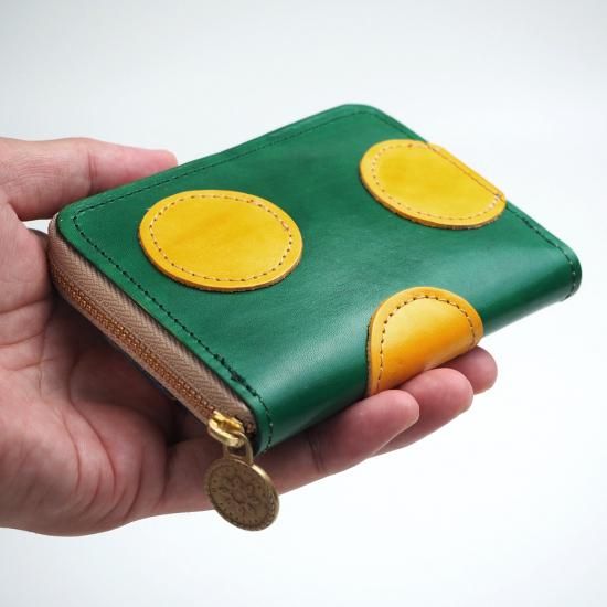ラウンドファスナー コンパクト 財布(金木犀)水玉 ハンド ラウンドファスナー コンパクト 財布(金木犀)水玉 ハンド