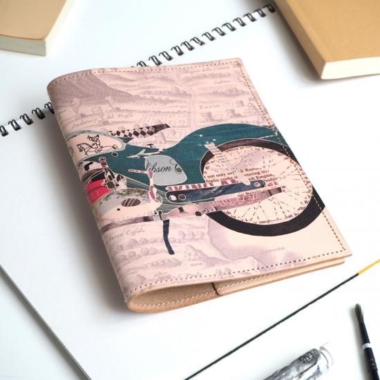 レトロフラワー 赤×緑 文庫本サイズ ブックカバー ハンドメイド お