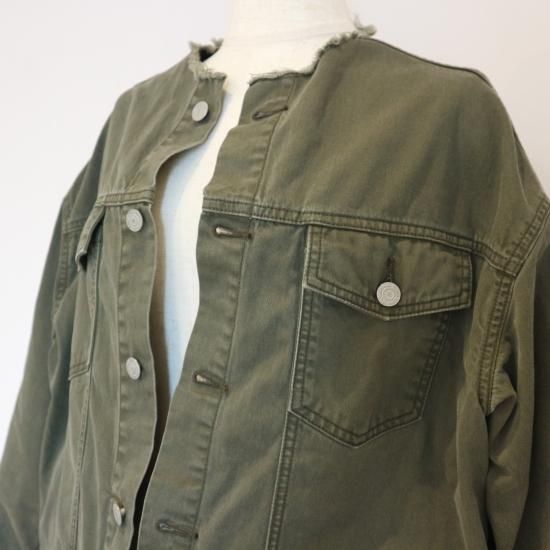 Baybee no collar military JK(khaki)そで丈50cm - ジャケット