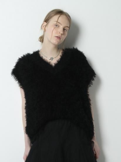 shaggy knit vest(black) - BayBee