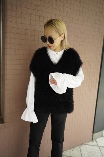 予約】shaggy knit vest(black) - BayBee