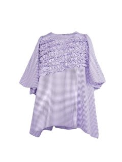 slanting  frill puff blouse(gingham lavender)