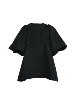 slanting  frill puff blouse(black)