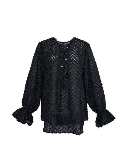 lace up blouse(black) - BayBee