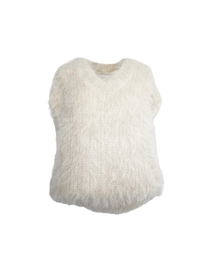 予約】shaggy knit vest (ivory) - BayBee