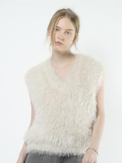 shaggy knit vest (ivory) - BayBee