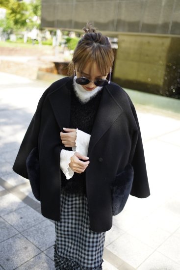 fur pocket wool rever coat - BayBee