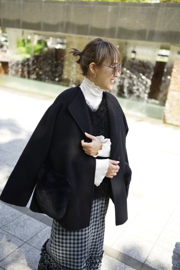 fur pocket wool rever coat - BayBee