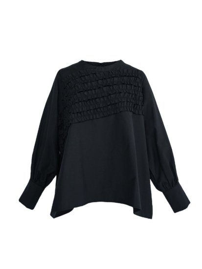 slanting frill blouse(black) - BayBee