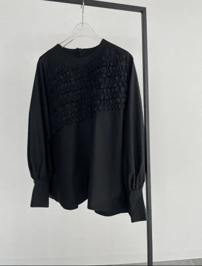 slanting frill blouse(black) - BayBee