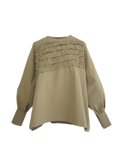 slanting frill blouse(khaki) - BayBee