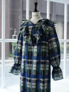 madras check frill dress